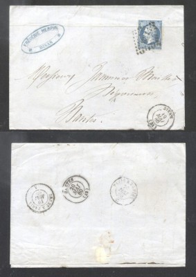 France 1860 Postal History Rare Old Cover + Content Paris to Nantes DB.486 foto