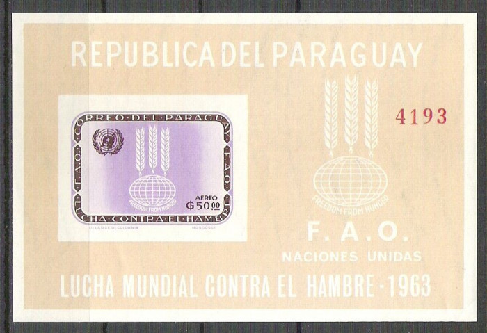 Paraguay 1963 FAO, imperf. sheet, MNH N.034