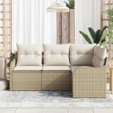 VidaXL Set de canapele pentru grădină cu pernă 4 pcs Bej Rattan poli