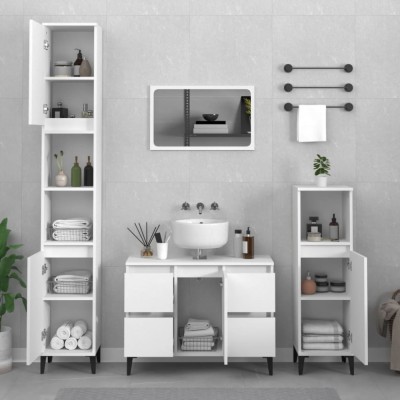 vidaXL Set mobilier de baie, 3 piese, alb, lemn compozit foto