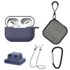 Set 5 in 1 Protectie AirPods Pro: Husa Silicon Albastru Denim, Snur, Carlig, Anti-Pierdere, Cutie Transport Apple Watch