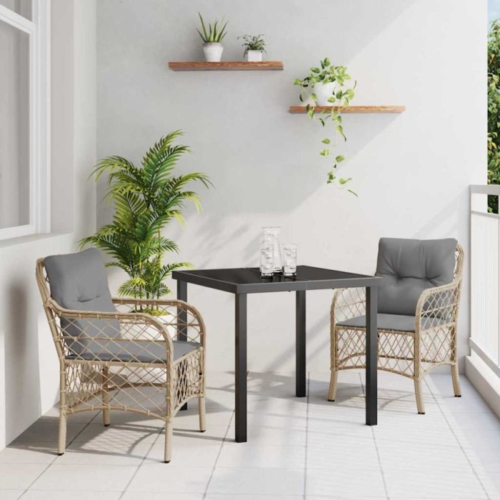 vidaXL Set de masă pentru grădină cu pernă 3 pcs Bej Rattan poli 3380232