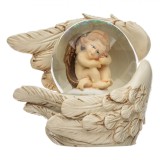 Glob Lichid Decorativ Crăciun, 8 cm, Sticlă, Bej, &Icirc;nger &icirc;n Aripi, Oem