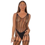 Bodystocking Crosetat cu Snur pe Spate, Lace by LJ - Negru, S-XL