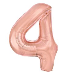 Balon din folie metalizata flippy, figurina cifra, tema aniversare 80 cm, ambalaj individual, pai inclus, umflare cu aer sau heliu, rose, cifra 4