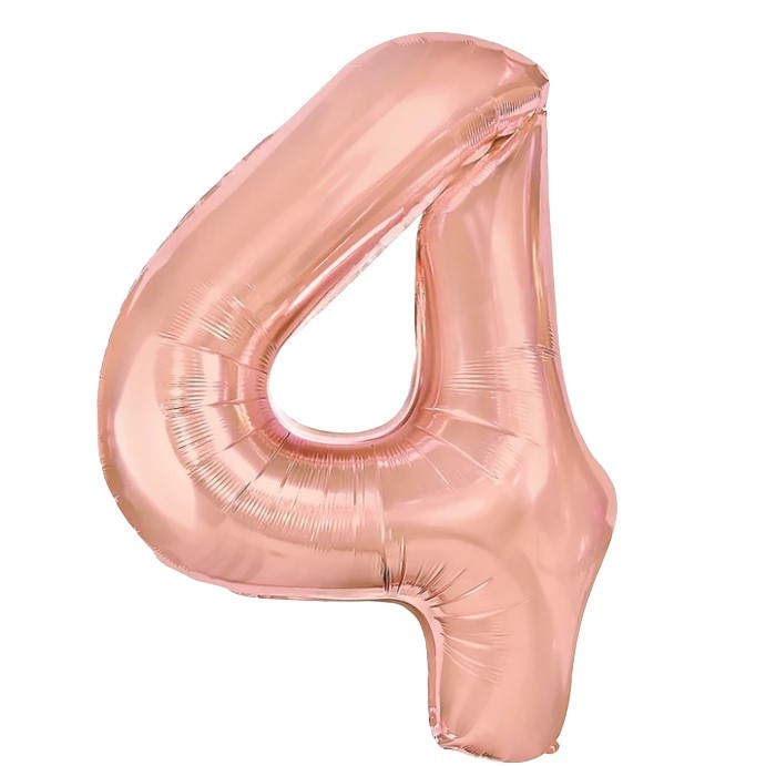 Balon din folie metalizata flippy, figurina cifra, tema aniversare 80 cm, ambalaj individual, pai inclus, umflare cu aer sau heliu, rose, cifra 4