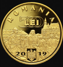 500 lei 2019 Proof Regele Ferdinand Romania Moneda aur pur 31 grame foto