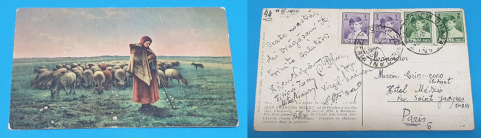 Carte Postala circulata anul 1929 Dragasani &amp; Paris - timbre cu Regele Mihai