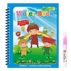 Carte de colorat cu apa Magic Book, Reutilizabila, plina de culori vibrante, Copii si fructe