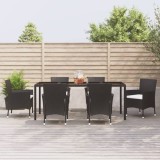 VidaXL Set mobilier de grădină cu perne, 7 piese, negru, poliratan