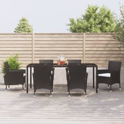 vidaXL Set mobilier de grădină cu perne, 7 piese, negru, poliratan 3187320 foto