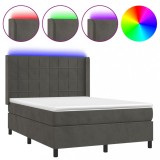 Cumpara ieftin Pat cu arcuri, saltea si LED, gri inchis, 140x200 cm, catifea