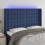 VidaXL Tăblie de pat cu LED, albastru, 147x16x118/128 cm, textil