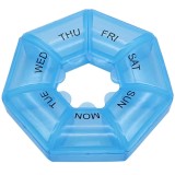 Cutie rotunda pentru organizare medicamente, vitamine sau suplimente pentru o saptamana, Pufo Pill, 9 cm, albastru