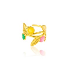 Inel reglabil placat cu aur cu accente colorate