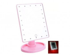 Oglinda Cosmetica cu Suport, Buton Touch, Iluminare LED pentru Make-up, Pensare, Dreptunghiulara, Roz foto