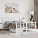 Cadru Pat Metalic vidaXL Alb 140x200 cm cu Tăblie, Spațiu Depozitare, Oțel Robust