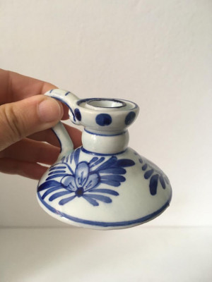 *Suport lumanare Hand Painted in Delfts Blue Color 025, obiect de ceramica foto