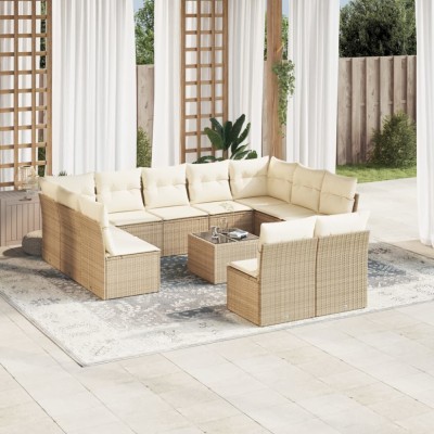 vidaXL Set canapele de grădină cu perne, 12 piese, bej, poliratan 3218358 foto