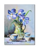 Tablou cu flori pictat manual, Invitatie la ceai, 40x30cm ulei pe panza, Geo Ungureanu
