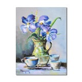 Tablou cu flori pictat manual, Invitatie la ceai, 40x30cm ulei pe panza, Geo Ungureanu