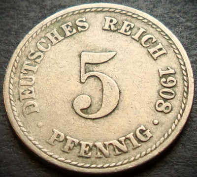 Moneda istorica 5 PFENNIG - GERMANIA, anul 1908 *cod 3235 B - litera A foto