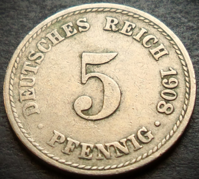 Moneda istorica 5 PFENNIG - GERMANIA, anul 1908 *cod 3235 B - litera A