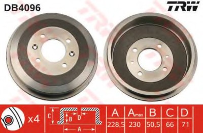 Tambur frana CITROEN XSARA PICASSO (N68) (1999 - 2016) TRW DB4096 foto