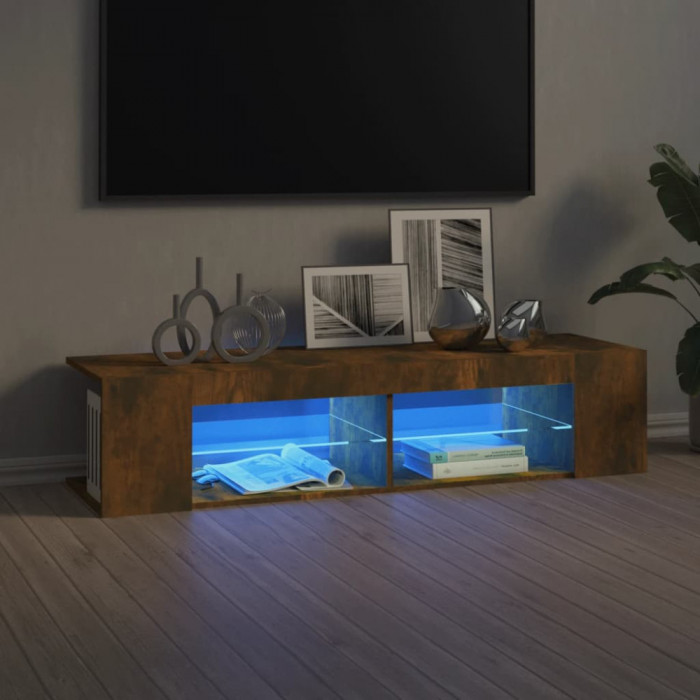 Comoda TV cu lumini LED, stejar fumuriu, 135x39x30 cm GartenMobel Dekor