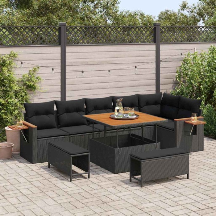 vidaXL Set de canapele pentru grădină 9 pcs Negru 100 x 100 x 71 cm 3363184
