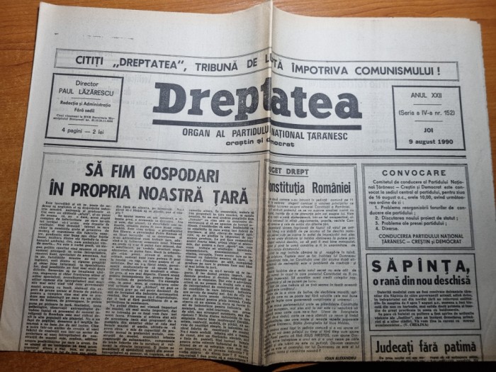 dreptatea 9 august 1990 - art. sapanta,sa fim gospodari in propria noastra tara