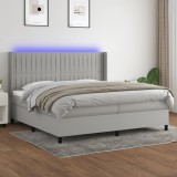 VidaXL Pat cu arcuri, saltea și LED, gri deschis, 200x200 cm, textil 3138501