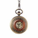 Ceas de buzunar Gorben skeleton cu insertie aspect lemn si lant Mecanic Vintage