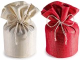 Set 2 saculeti cadouri Craciun textil crem rosu lurex auriu &Oslash;21cmx33H