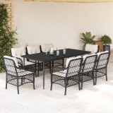 vidaXL Set mobilier de grădină cu perne, 9 piese, negru, poliratan 3212088