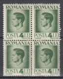 ROMANIA 1945/1947 LP 187 REGELE MIHAI I - UZUALE HARTIE ALBA EROARE PUNCT PE I DIN LEI DREAPTA JOS BLOC DE 4 TIMBRE MNH, Nestampilat
