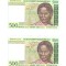 2 x Bancnota Madagascar 500 francs 1996-2004, serie consecutiva, stare buna