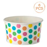 Boluri pentru Inghetata din Hartie Alba cu Buline Multicolore, 240ml, 6 buc, CMCLASS