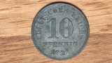 Germania - moneda de colectie istorica - 10 pfennig 1921 zinc - aUNC ! superba !