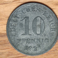 Germania - moneda de colectie istorica - 10 pfennig 1921 zinc - aUNC ! superba !