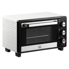 HOMCOM Cuptor Electric Ventilat cu Temperatură Reglabilă, 3 Moduri de Coacere, Tavă și Grătar, 44x32x28 cm, Alb | Aosom Romania