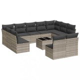 Set canapele de gradina cu perne, 12piese gri deschis poliratan