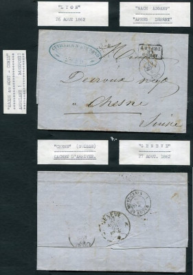 Switzerland 1862 Cover + Content LYON GENEVE &amp;quot;MACON au MONT - CENIS&amp;quot; DB.394 foto