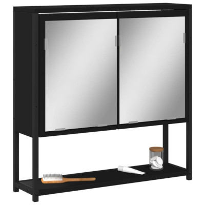 vidaXL Dulap baie cu oglindă negru 60x16x60 cm lemn compozit foto