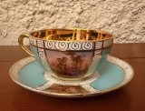 CEȘCUȚĂ CU FARFURIOARĂ DIN PORȚELAN FIN- MARCAJ F.S.K. CZECHOSLOVAKIA DECORATION FINE ART WORK
