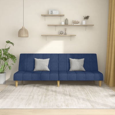 vidaXL Canapea extensibilă cu 2 locuri, albastru, material textil foto