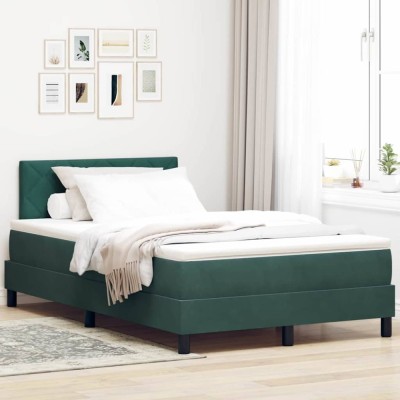 vidaXL Pat cu arcuri cu headboard Verde &amp;icirc;nchis 120 x 190 cm Catifea 3342707 foto