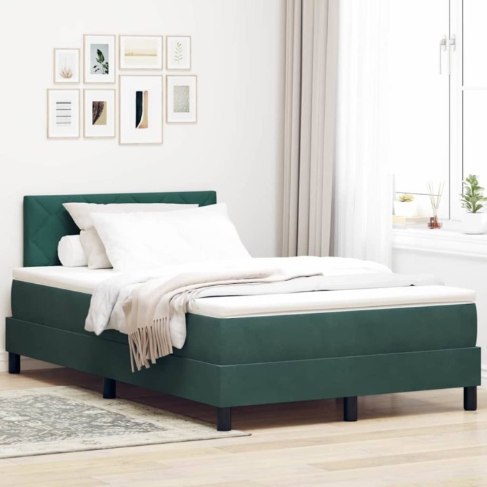 vidaXL Pat cu arcuri cu headboard Verde &icirc;nchis 120 x 190 cm Catifea 3342707
