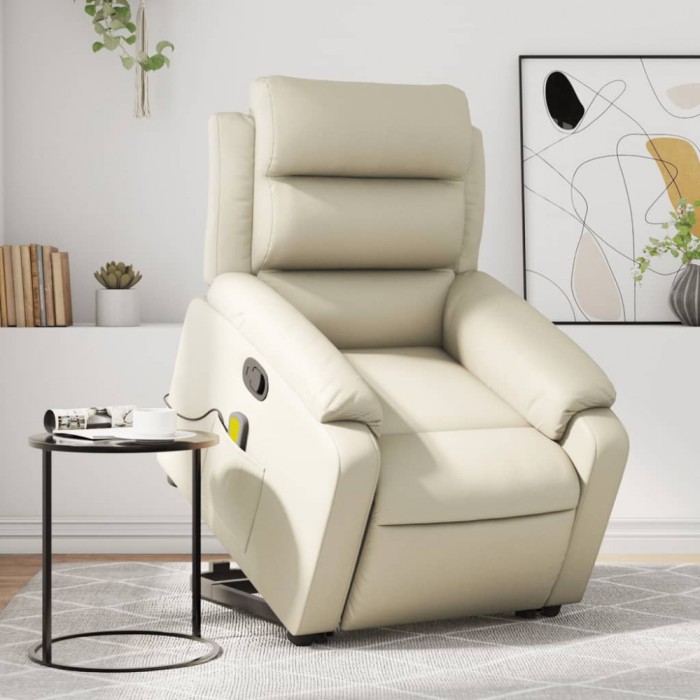vidaXL Fotoliu rabatabil cu ridicare, crem, piele ecologică 3205050
