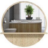 kleankin Oglindă de Baie Rotundă din PAL și Sticlă cu Raft pentru Depozitare și 2 C&acirc;rlige pentru Fixare, &Oslash;45x10 cm, Lemn Natural | Aosom Romania